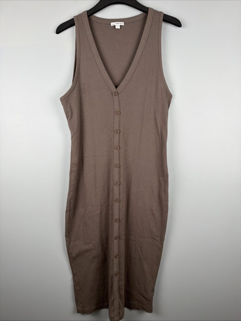 Standard James Perse Dress Womens 4 Gray Button Front Midi Ribbed 100% Cotton